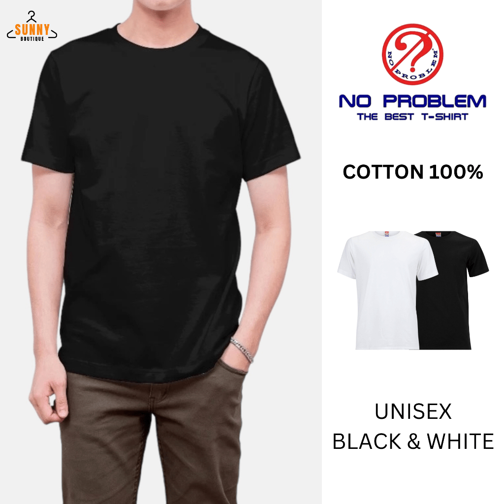 SunnyBoutique เสื้อยืดคอกลม No Problem T-shirt Cotton 100% เสื้อยืดสีพื้น ใส่ได้ทั้งชายหญิง ผ้านิ่ม