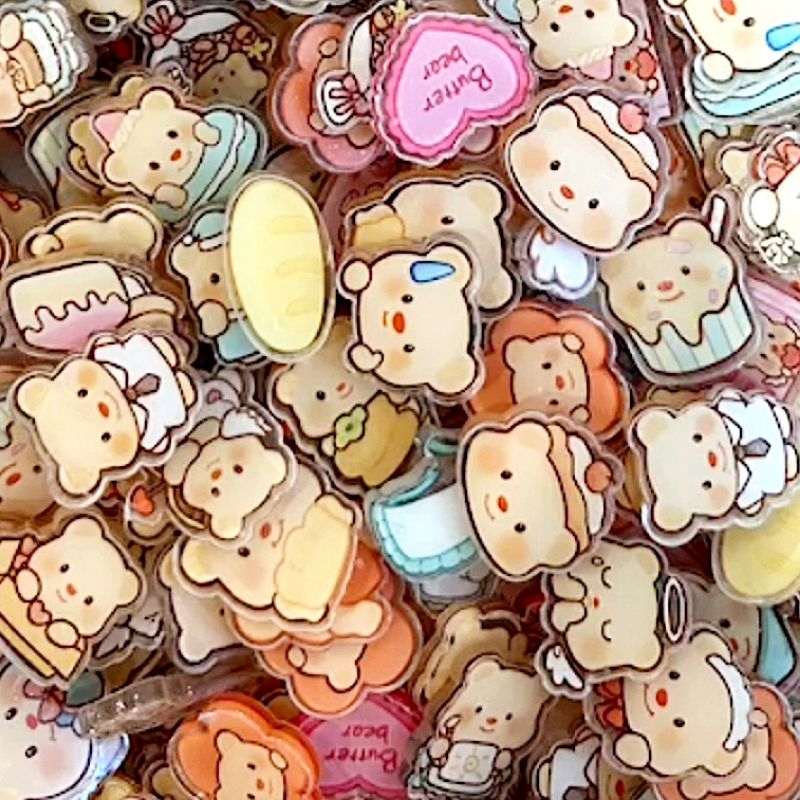 DIY - แผ่นอะคริลิค ไซส์จิ๋ว 2 cm ลาย หมีเนย (Butter Bear) คละลาย 50 ชิ้น