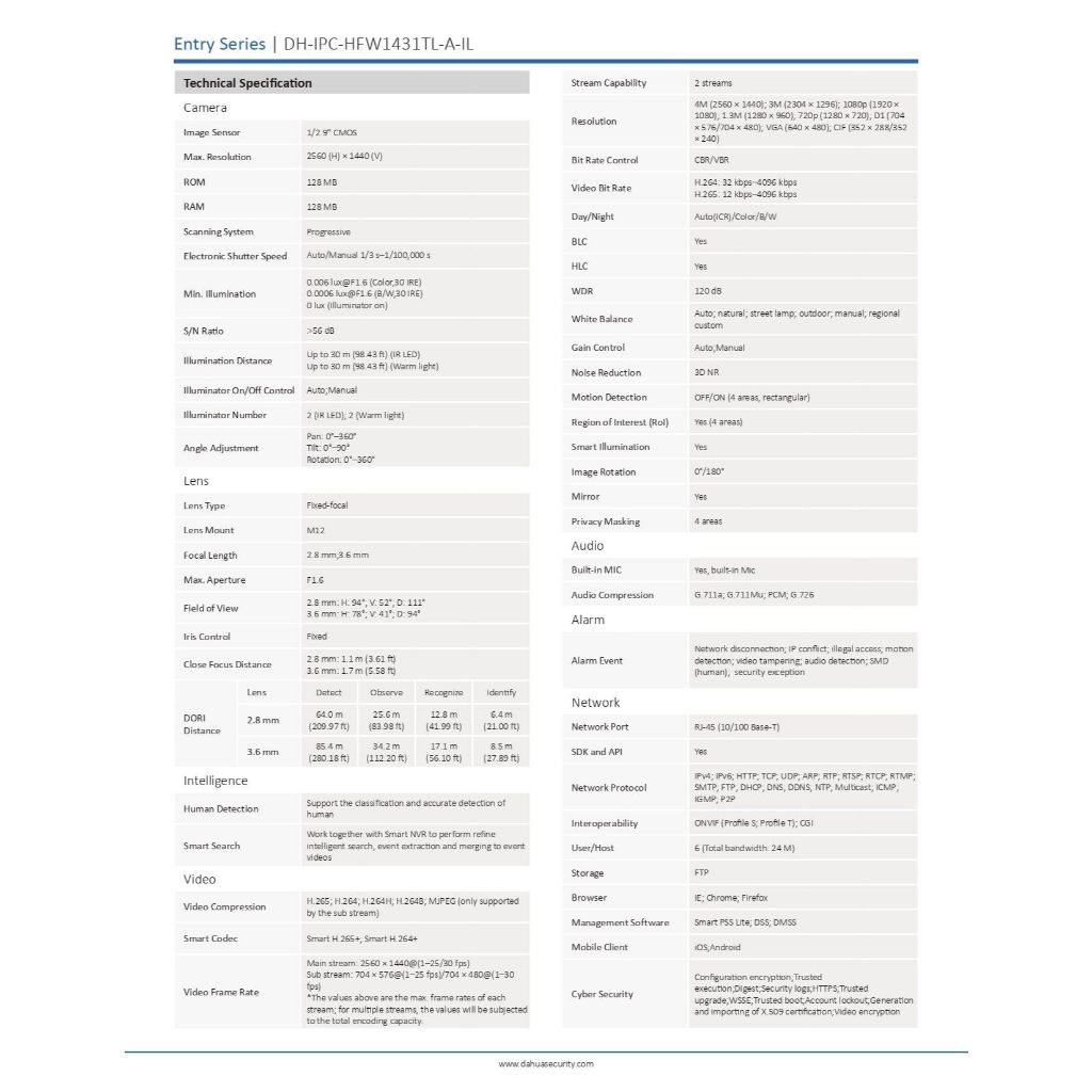 DAHUA กล้องวงจรปิด IP 4MP มีไมค์ในตัว NVR4108HS-8P-4KS3 + IPC-HFW1431TL-A-IL 8 ตัว + ชุดอุปกรณ์