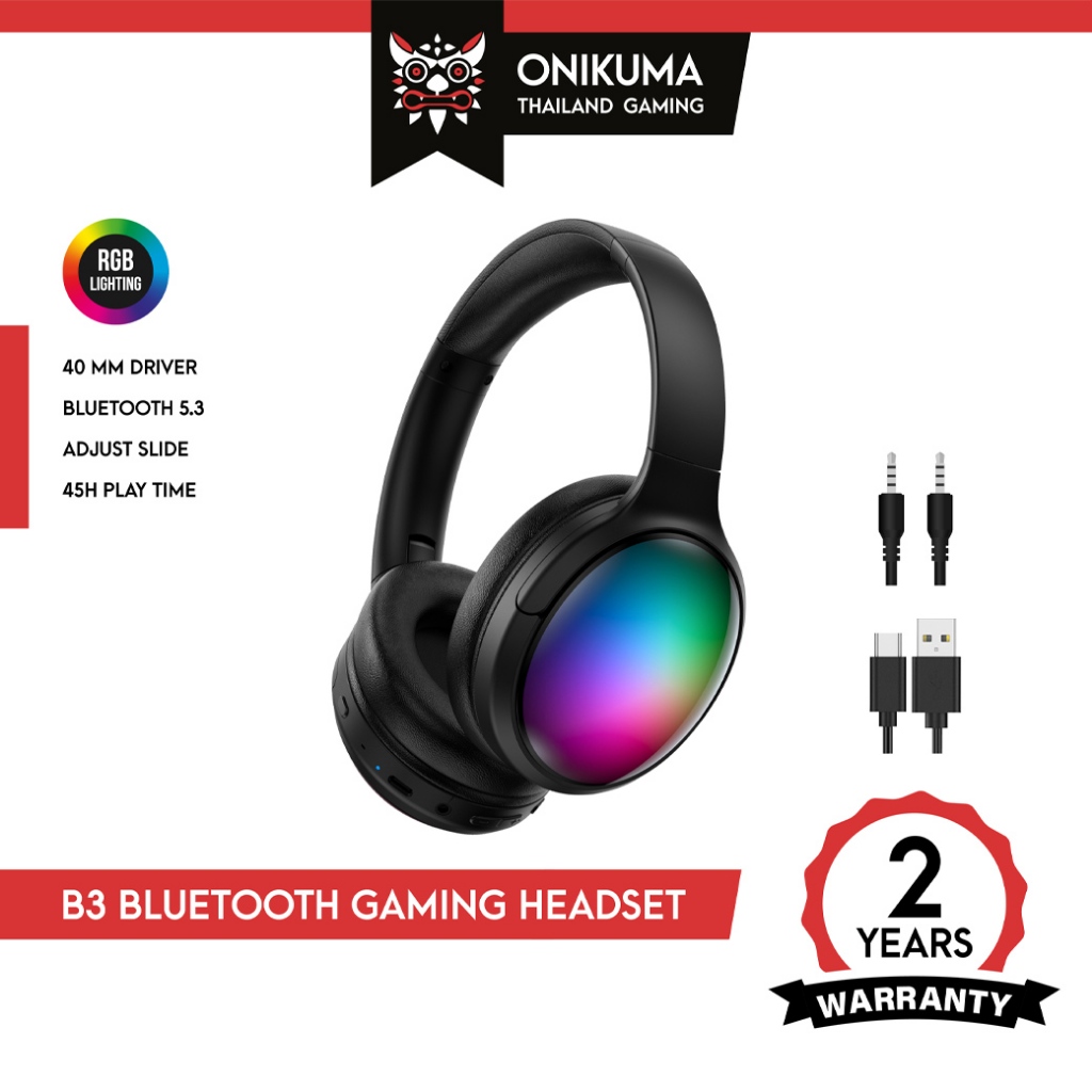 ONIKUMA B3 Bluetooth Gaming Headset หูฟังเกมมิ่งบลูทูธ 5.3 แสงไฟ RGB รองรับ Aux 3.5