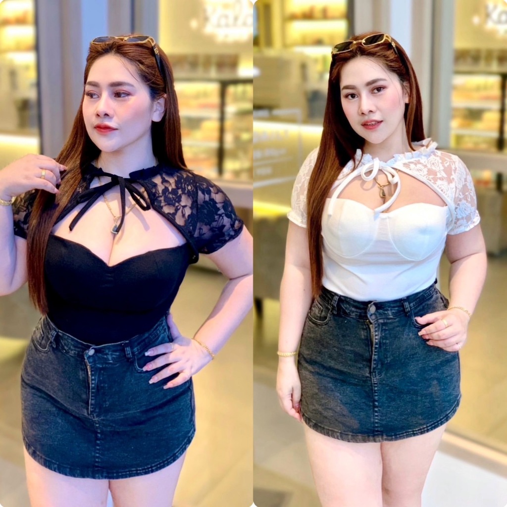 NT832 เสื้อวูลเวฟ แต่งแขนลูกไม้ อก38-44“