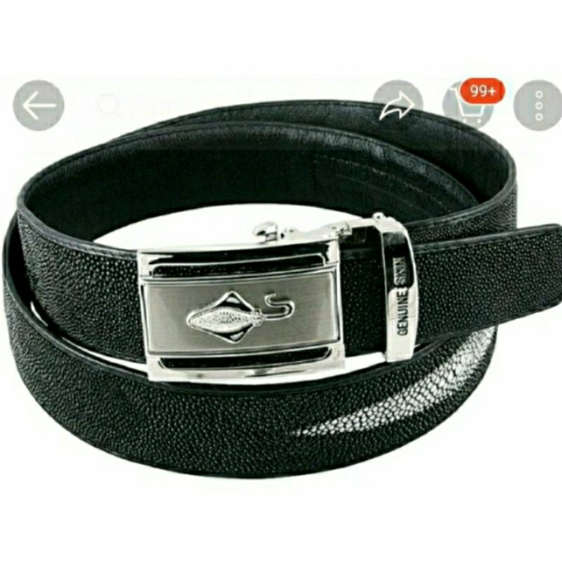 1.3×54inches stingray belt เข็มขัดหนังปลากระเบนimplora  belt black สีดำ