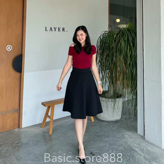 กระโปรงสีดำ สีครีม กระโปรงทรงสุภาพ (ทรงเอบาน) ผ้าโรเชฟทิ้งตัวมีน้ำหนัก ยาว 25 นิ้วคลุมเข่า