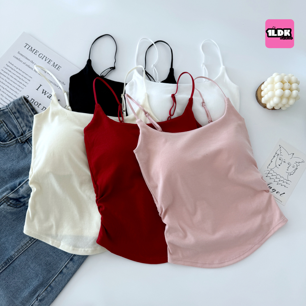 1LDK พร้อมส่ง เสื้อสายเดี่ยว มีฟองน้ำในตัว สายปรับระดับได้ ครอป ผ้าลื่นใส่สบาย(BBB-1)