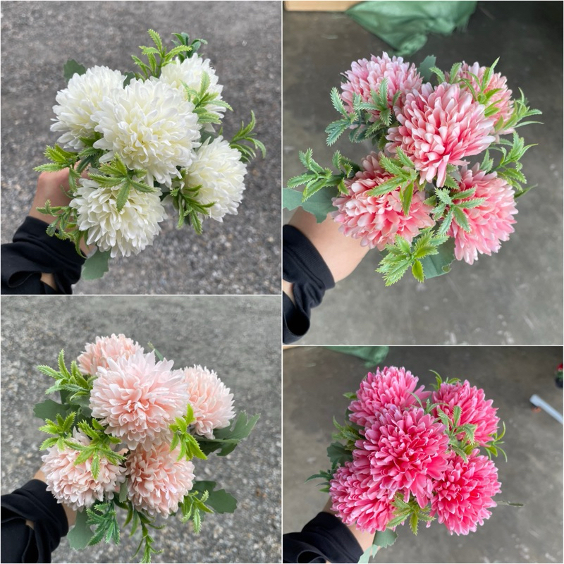 มาใหม่ พร้อมส่ง ดอกไม้ประดิษฐ์ รุ่นปอมx5 หน้าดอก6ซม. ดอกไม้ปลอม ดอกปอม
