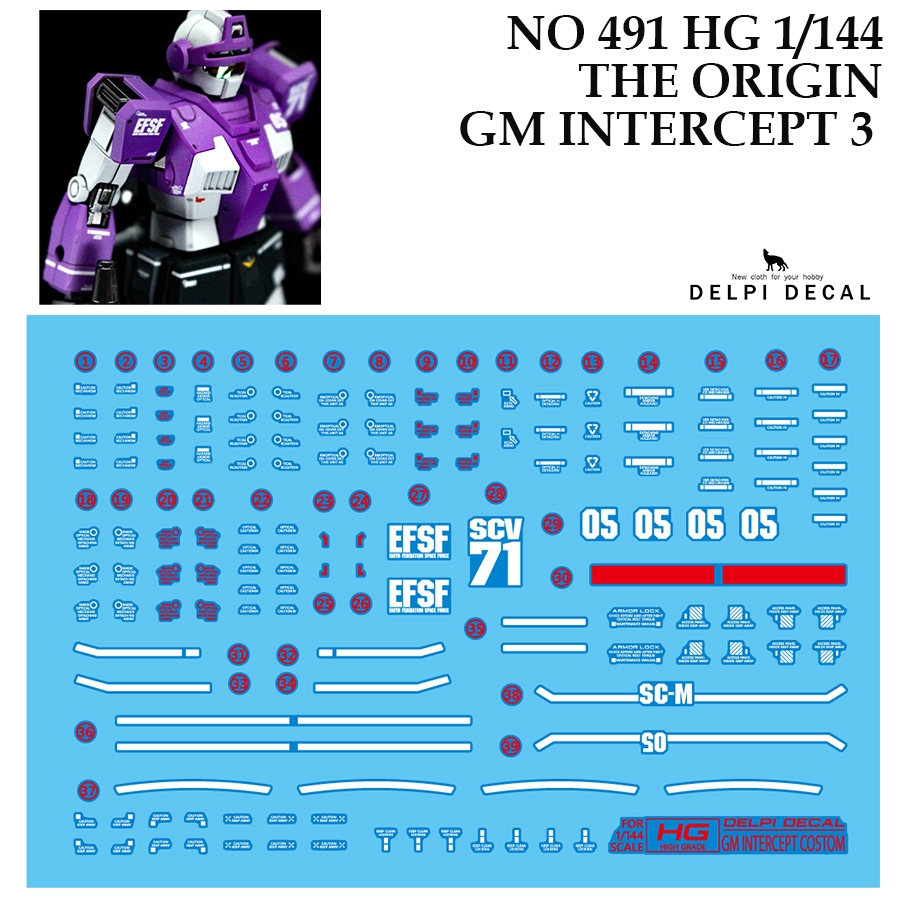 ดีคอลน้ำ [DELPI] 491 HG GTO 23 GM THE ORIGIN GM INTERCEPT CUSTOM GUNDAM 1/144 WATER SLIDE DECAL