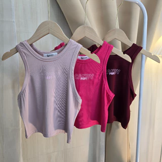 Spinnyhouse เสื้อครอปกล้าม ผ้าเรย่อน ทรงรัดรูป สกรีนลาย ใส่แล้วกระชับพรางหุ่น สาวอวบก็ใส่ได้ พร้อมส่ง รุ่น กล้ามCandypop