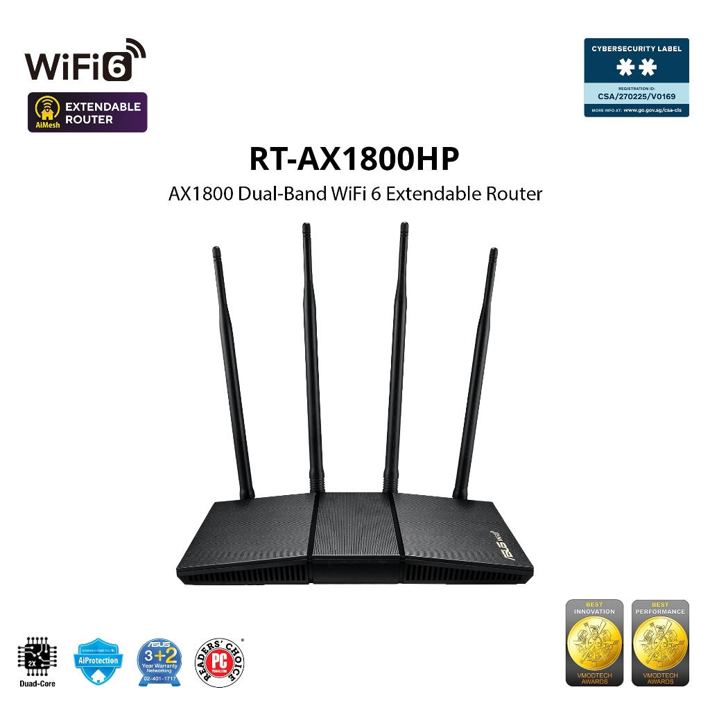 ASUS RT-AX1800HP Dual Band WiFi6 AiMesh Extendable Router