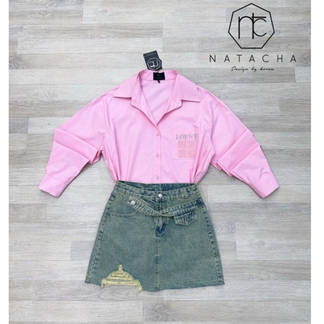 Natacha เสื้อเชิ้ต+สายเดี่ยว+กระโปรงยีนส์ ชุดไปคาเฟ่