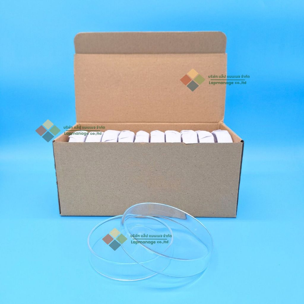Petri Dish glass 90x15, 60x15mm. จานเพาะเชื้อแก้ว 10ชิ้น/กล่อง
