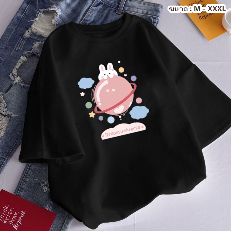 พร้อมส่ง เสื้อยืดผู้หญิง แขนสั้น คอกลม พิมพ์ลาย สีพื้นและหลากสี ใส่ลำลอง แฟชั่นสไตล์เกาหลี