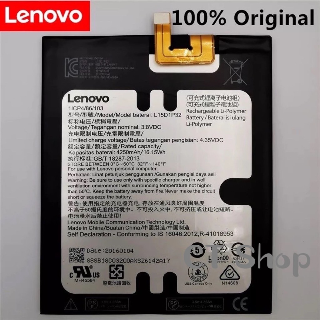 แบตเตอรี่ Lenovo Original L15D1P32 4250MAh สำหรับ Lenovo Tab3 Tab 3 8 Plus TB-8703F 8703N 8703X 8703