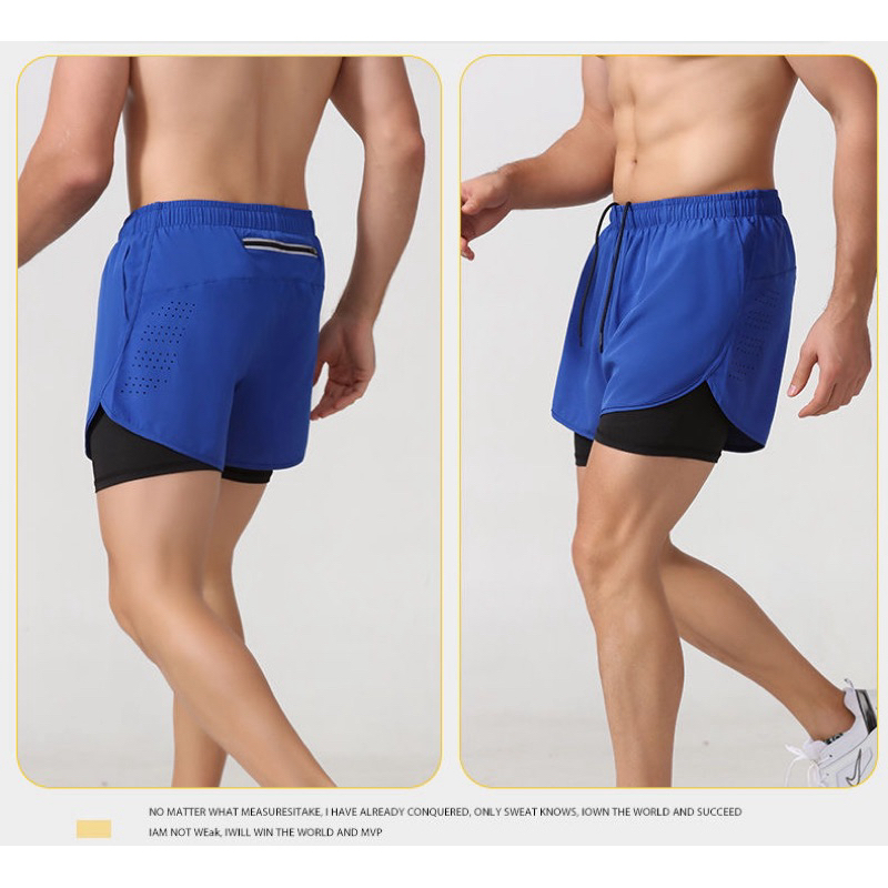 กางเกงวิ่งขาสั้นชาย 2 in 1 [มีกระเป๋า2ข้าง กับกระเป๋าหลัง] ซับในเนื้อผ้าเย็น กางเกงออกกำลังกาย กางเกงกีฬาขาสั้น - รูปที่ 3
