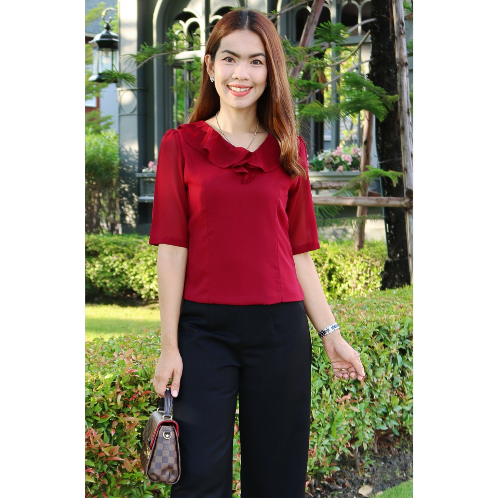 เสื้อวีน่า 💜 เสื้อทำงาน ผ้าชีฟอง คอระบาย BR Voguish