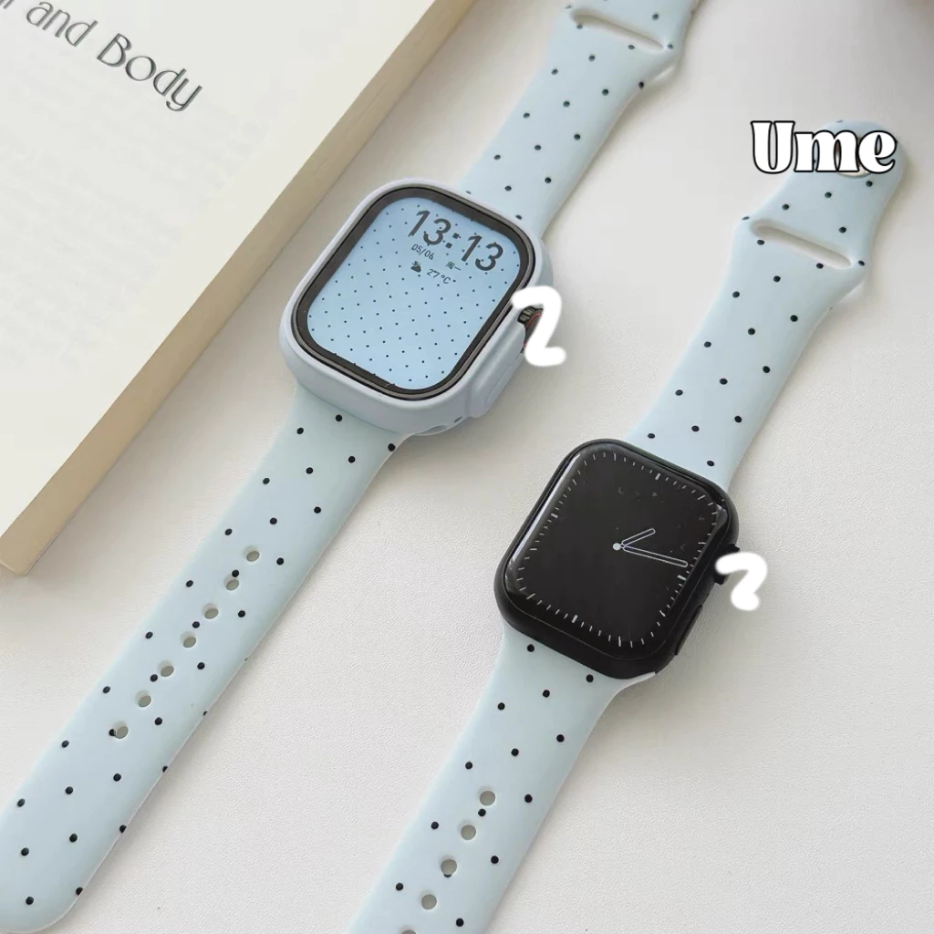 สายยางลายจุด สายนาฬิกา smart watch สายสําหรับ Watch10 9 8 ultra 7 Se 6 5 4 ขนาด38.40.41.42.44.45.49.46mm สายลายจุด ยาง