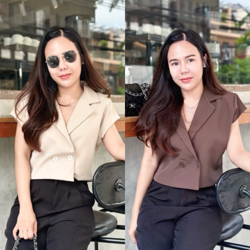 Blezer เสื้อครอปเบลเซอร์แขนสั้นลุคสวยหรู🔥พร้อมส่ง