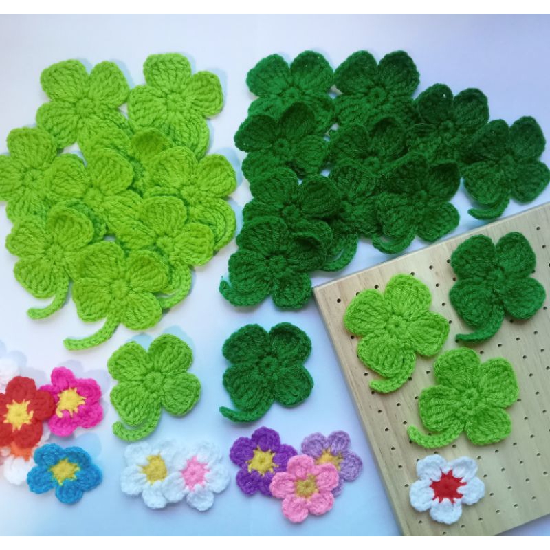 ใบโคลเวอร์ไหมพรม 5 cm แฮนด์เมดถักโครเชต์ ของขวัญปัจฉิม