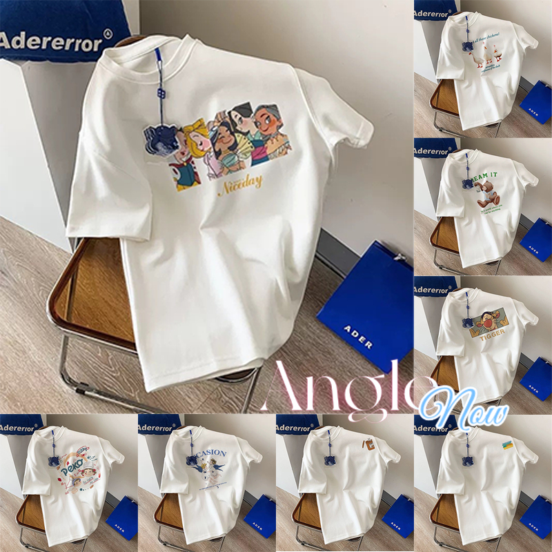 （จัดส่งตลอด 24 ชั่วโมง）Angle official 100% Cotton T-shirt พิมพ์การ์ตูนแขนสั้นผ้าฝ้ายสีขาวเสื้อยืดผู้หญิงฤดูร้อนหลวม