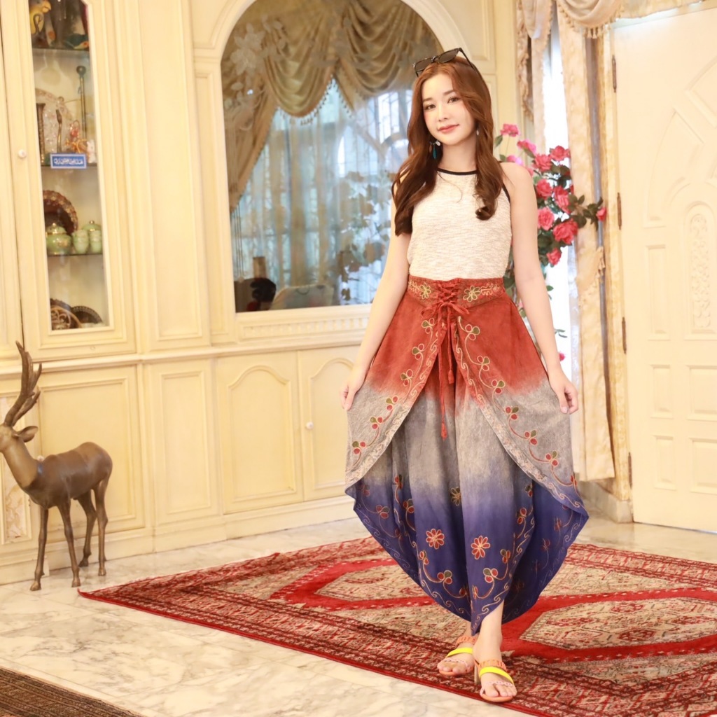 กางเกงจินนี่ขายาวสตรี แฟชั่นสตรีสไตล์อินเดีย ขนาดฟรีไซส์ คละลาย คละสี (Import From INDIA) รหัส SKA29