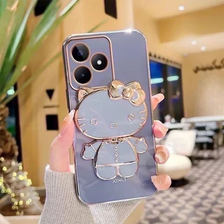เคส ขาตั้ง คิตตี้ น่ารัก สำหรับ Realme C53 C51 C61 C63 C85 C71 Note60 60X 50 ลายน่ารัก กระจก ตั้งได้ หมุ่นได้