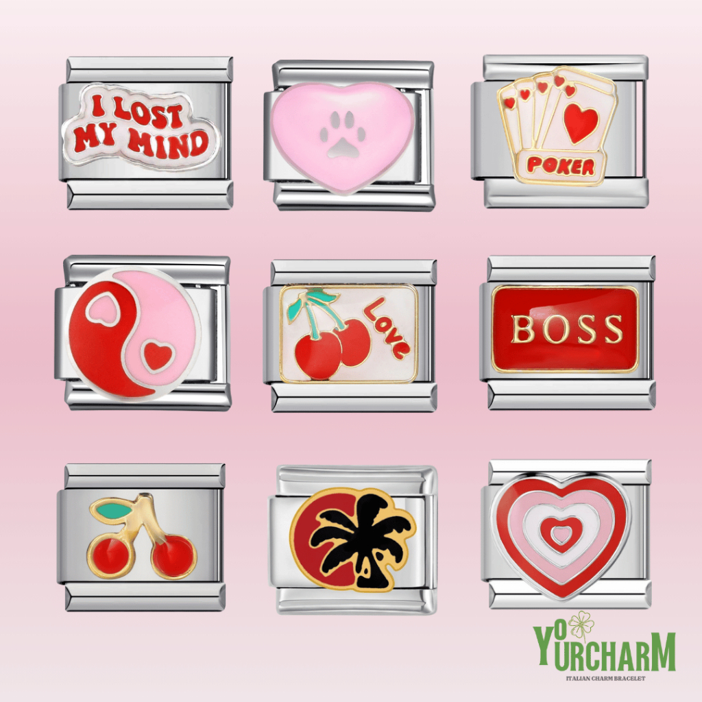 yourcharm italian charm bracelet อิตาเลี่ยนชาร์ม สร้อยข้อมือเลือกลายเองได้ set: cherry