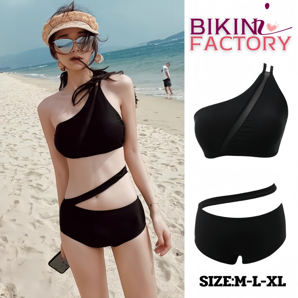 BIKINI FACTORY ชุดว่ายน้ำผู้หญิง ชุดว่ายน้ำทูพีช ชุดว่ายน้ำแฟชั่น โชว์หุ่นเซ็กซี่เอวสูง มีฟองน้ำเสื้อไหล่เดียว BK-091