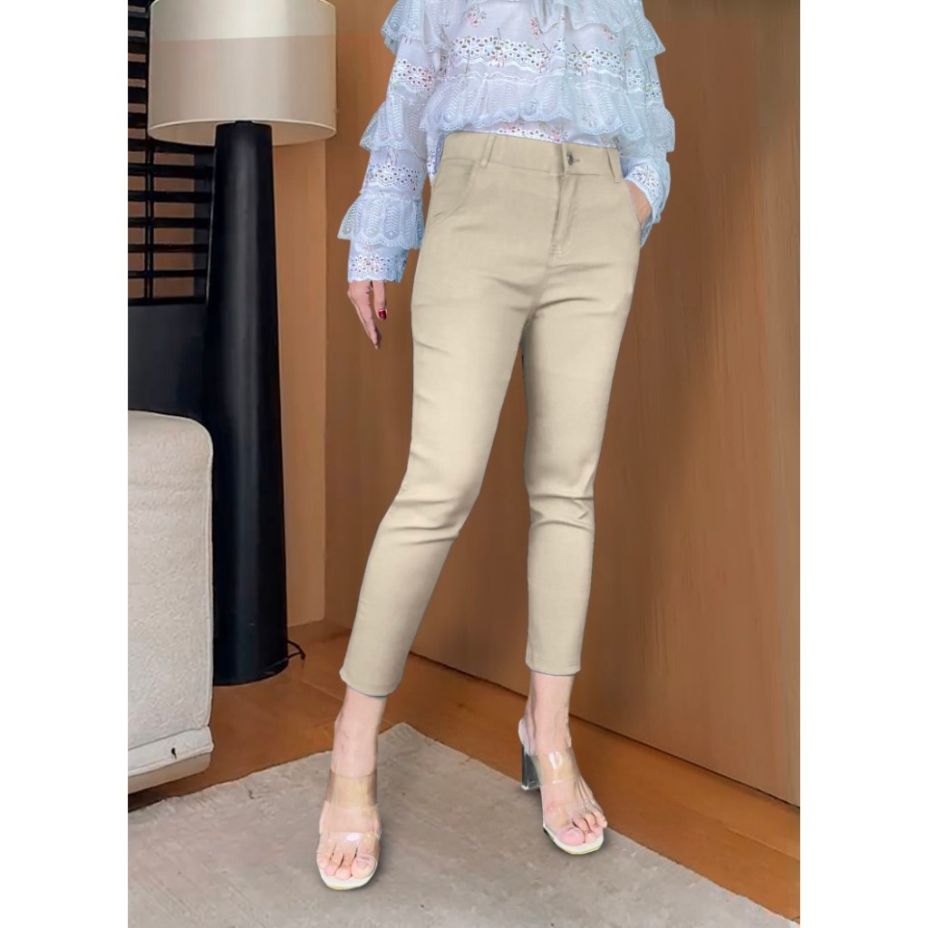 AB Skinny กางเกง 9 ส่วน สีครีม ของแท้ จากเพจดัง 350,000 Like กางเกง AB สกินนี่ยีนส์ผู้หญิง