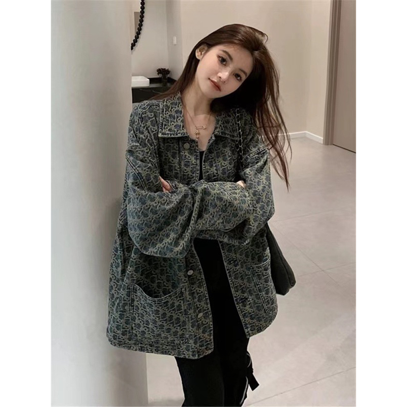 Jk เสื้อยีนส์ผู้หญิงพิมพ์ลาย สไตล์เกาหลี