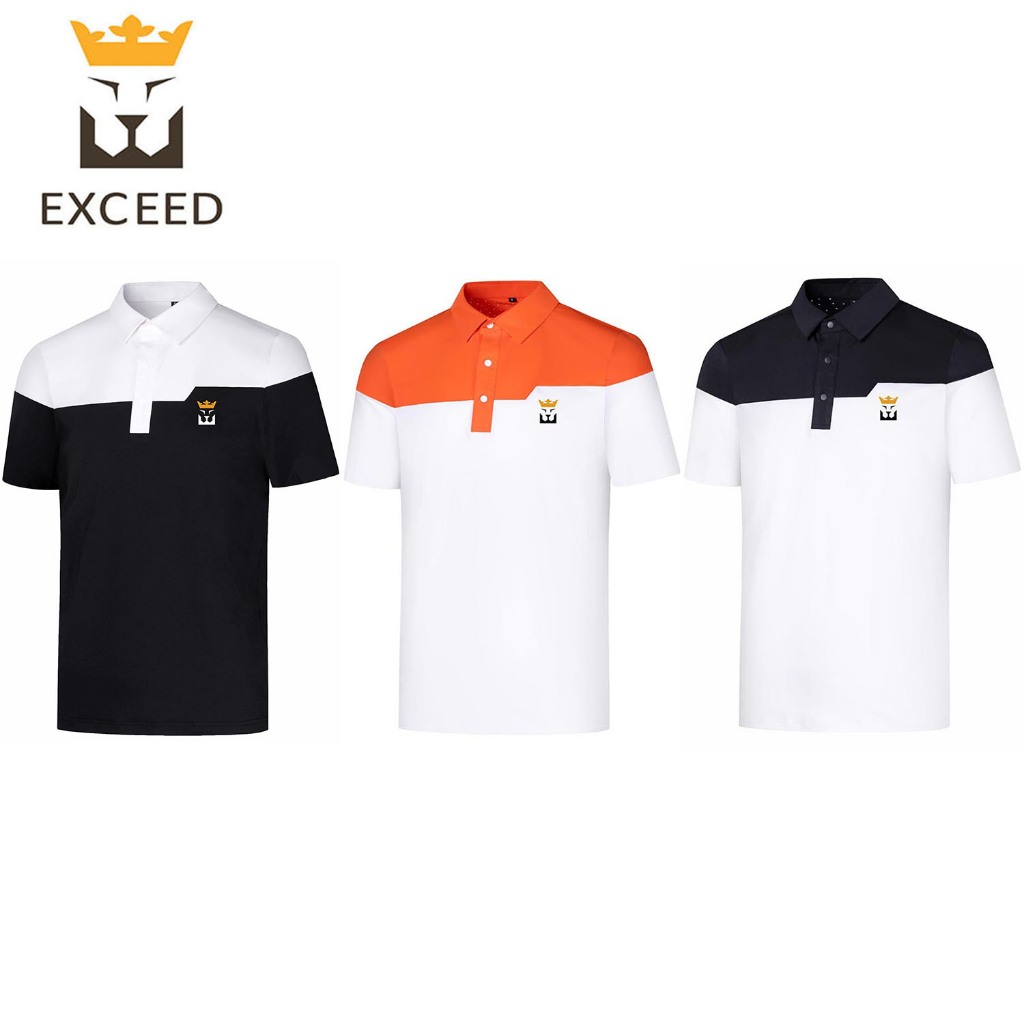 เสื้อกอล์ฟ ผู้ชาย EXCEED (EC-YFM006) เสื้อกอล์ฟแขนสั้น สีดำขาว สีขาวส้ม สีขาวดำ