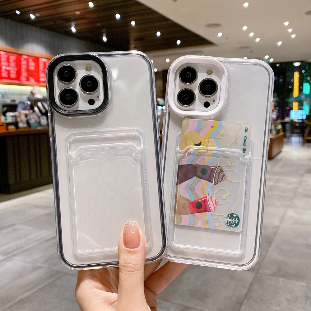 เคสโทรศัพท์มือถือ ซิลิโคนใส พร้อมช่องใส่บัตร สําหรับ For iPhone 13 15 11 16 14 12 Pro Max 6 7 8 SE Plus X XR XS 15pro