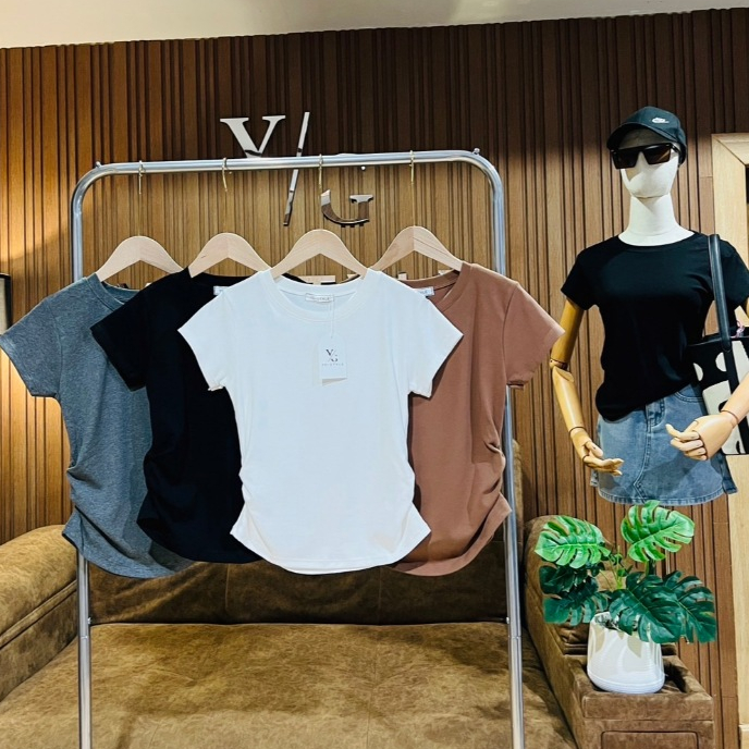เสื้อยืด คอกลม แฟชั่น จั๊มเอวด้านข้าง Lady Clothing Tshirt