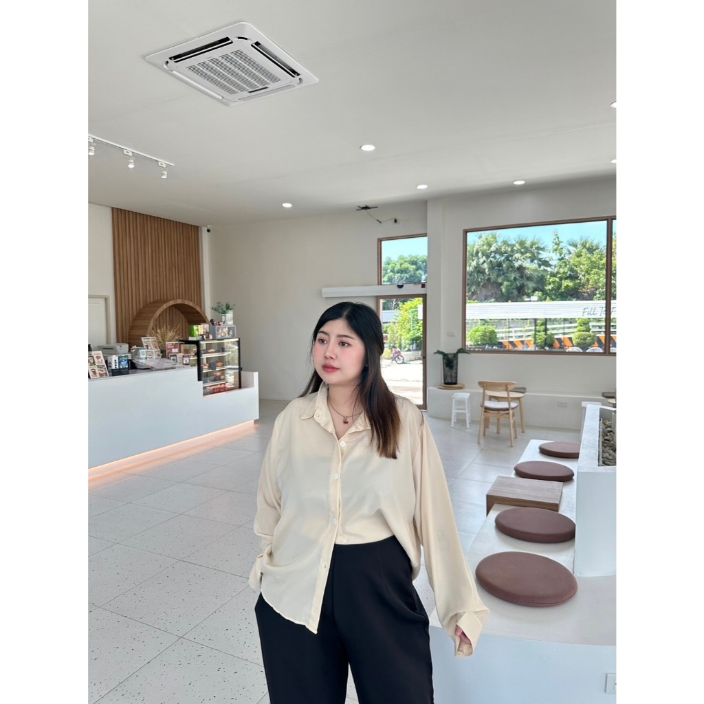 เสื้อเชิ้ตแขนยาว เสื้อเชิ้ตทำงานสาวอวบ | plussizeby.yuti