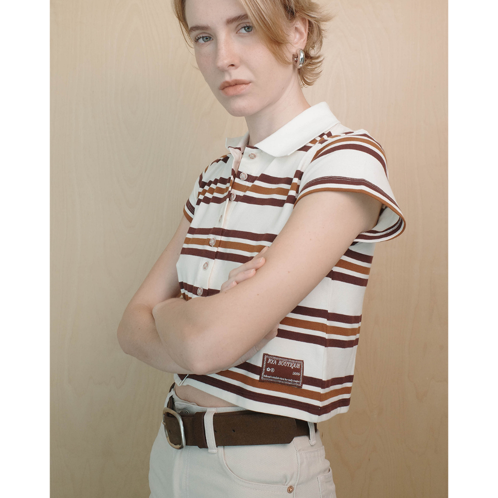 RYA Stripe Polo Shirt เสื้อโปโล คอปก ผ้ายืด ลายทาง