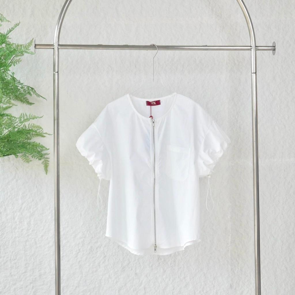 [5251198] เสื้อคอกลมซิบหน้าแขนรูด ผ้าเย็น ยับยาก กันแดด ผ้า Easy cool