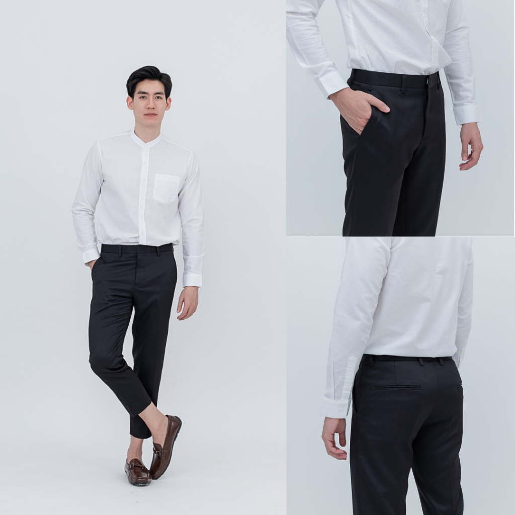 John Merry กางเกงสแล็คขายาว 9 ส่วน สีดำ ทรงกระบอกเล็ก ใส่สบาย ดูดีมีสไตล์ เหมาะสำหรับทั้งการทำงานและ