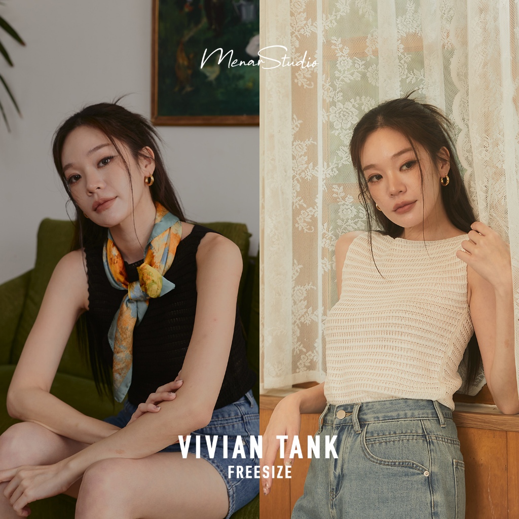 [Vivian Top] ทรงแขนกุดจะไม่เบสิคเกินไป เมื่อเนื้อผ้าเรามีลูกเล่นทอตาข่ายเนื้อยืดหยุ่น น่ารักมากก