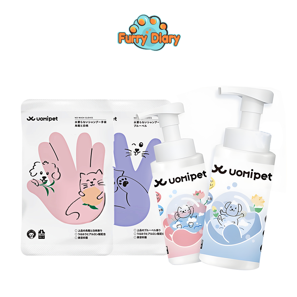 UOMIPET โฟมอาบแห้ง แชมพูสุนัข โฟมอาบน้ำแห้ง​ น้องแมวและน้องสุนัข สูตรอ่อนโยน ปราศจากแอลกอฮอล์ 200 ml