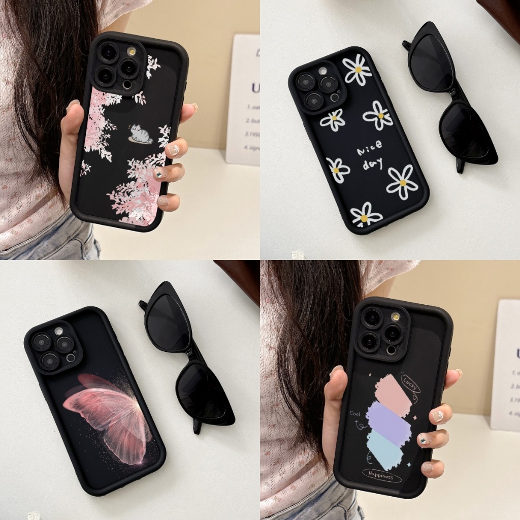 เคสโทรศัพท์ For iPhone 11 13 12 14 15 16 Pro Max XR XS MAX 6 15Plus TPU ดอกไม้ ผีเสื้อ การป้องกันเลนส์กล้องเคสกันกระแทก