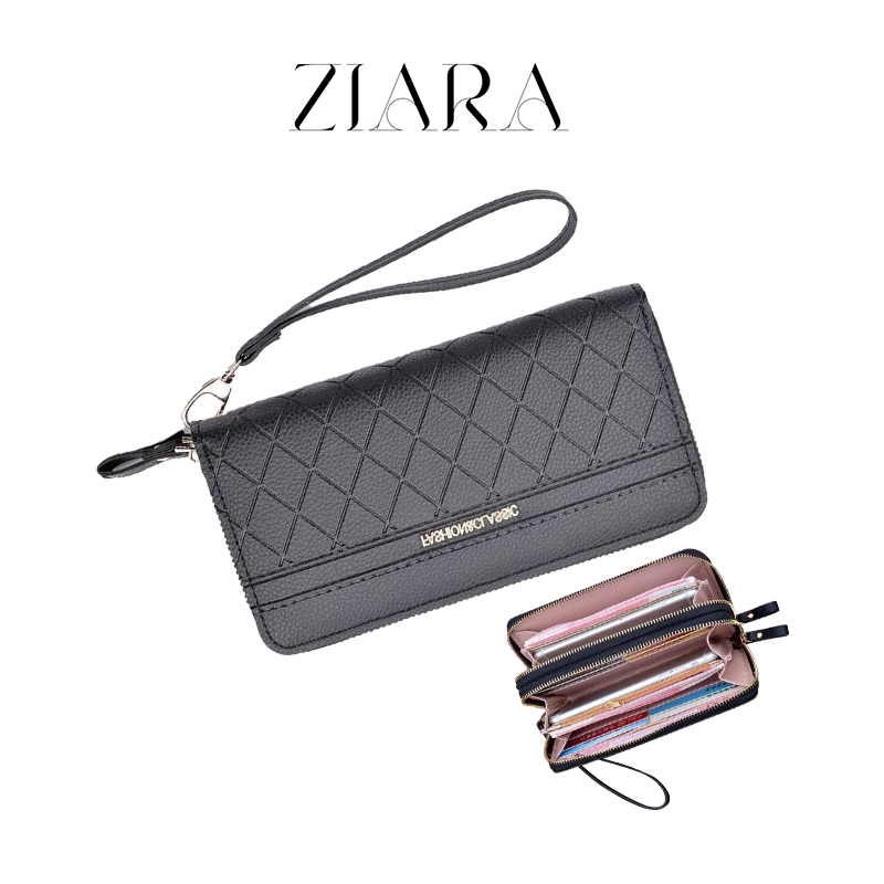ZIARA กระเป๋าตังงค์ใหม่สุภาพสตรียาวคู่ซิปกระเป๋าถือแฟชั่นลายสก๊อตความจุขนาดใหญ่สองชั้นคลิปเงิ bally wallet apple wallet