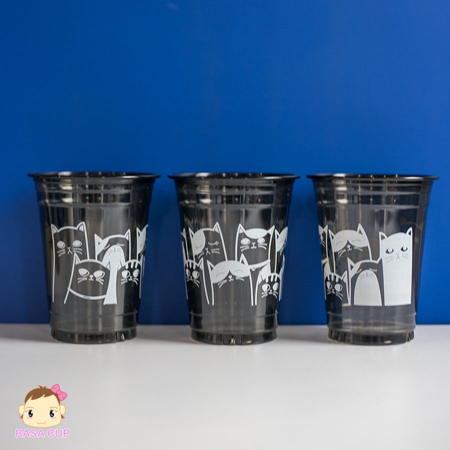 [CAT-100] แก้ว PET ยี่ห้อ FPC 12/14 และ 16oz สกรีนลายแมวรอบแก้ว มีสีให้เลือกด้านใน บรรจุ 100 ใบ (เฉพาะแก้วไม่รวมฝา)