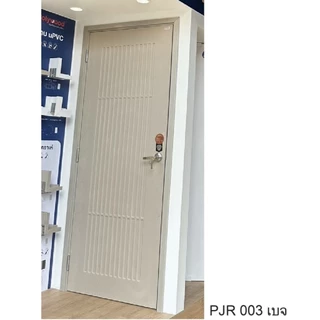 ส่งฟรี ประตูโมเดิร์น ประตู uPVC รุ่น PJR-003 ผิวเสี้ยนไม้ เซาะร่อง Vacuum ประตูภายนอกกันน้ำ Polywood ประตูกันน้ำ