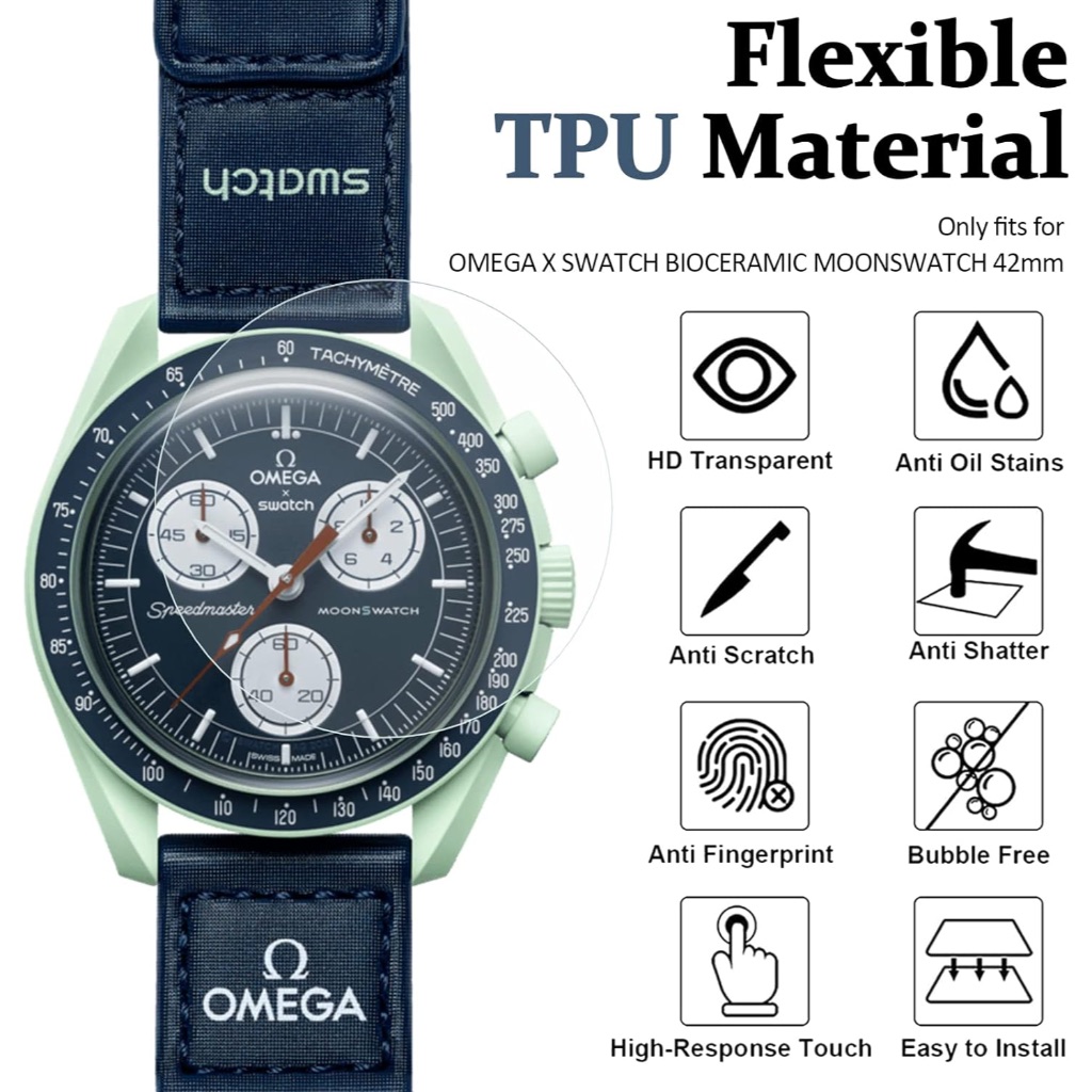 ฟิล์มกันรอยหน้าจอ TPU ไฮโดรเจล นิ่มใส เต็มจอ สำหรับนาฬิกา Omega X Swatch MoonSwatch