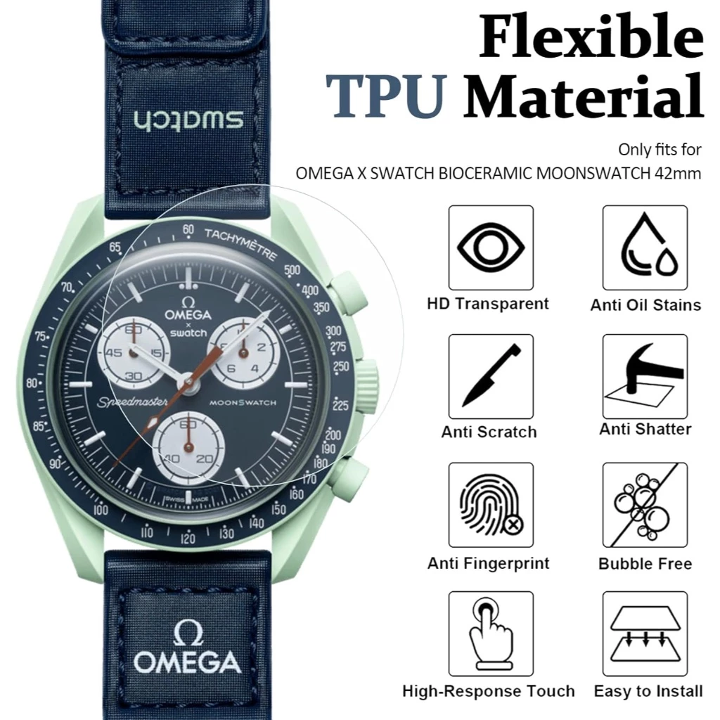 ฟิล์มกันรอยหน้าจอ TPU ไฮโดรเจล นิ่มใส เต็มจอ สำหรับนาฬิกา Omega X Swatch MoonSwatch