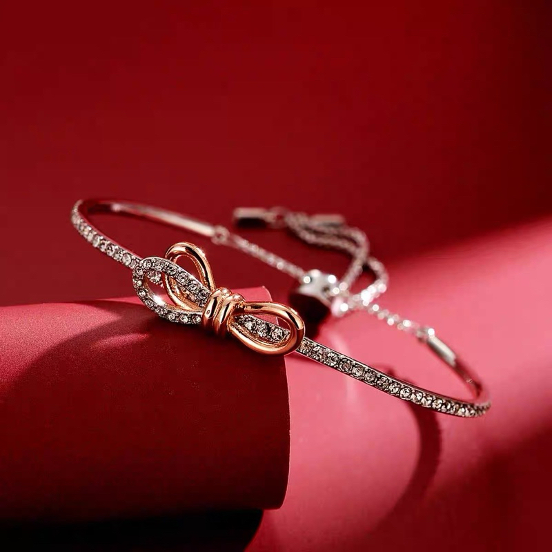 พร้อนส่ง ที่ไทย พร้อนกล่อง Swarovski LIFELONG BOW บุคลิกภาพโบว์สร้อยข้อมือกำไลข้อมือสำหรับผู้หญิงของขวัญ