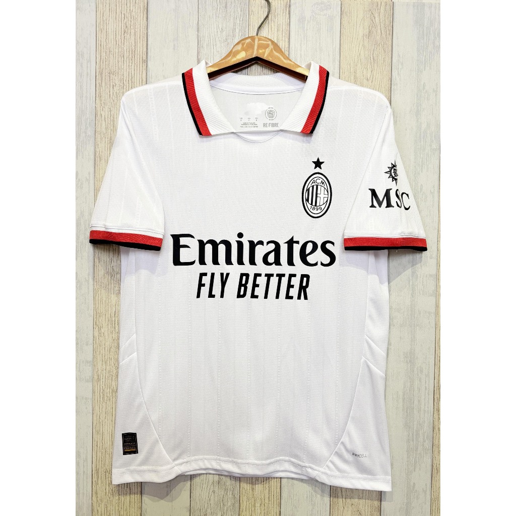 ใหม่ล่าสุด เอซีมิลาน โฮมสีขาวAC Milan 2024/2025 เนื้อผ้าดีมาก เกรดแฟนบอลAAA (สินค้าจริงมีโลโก้ครบ)