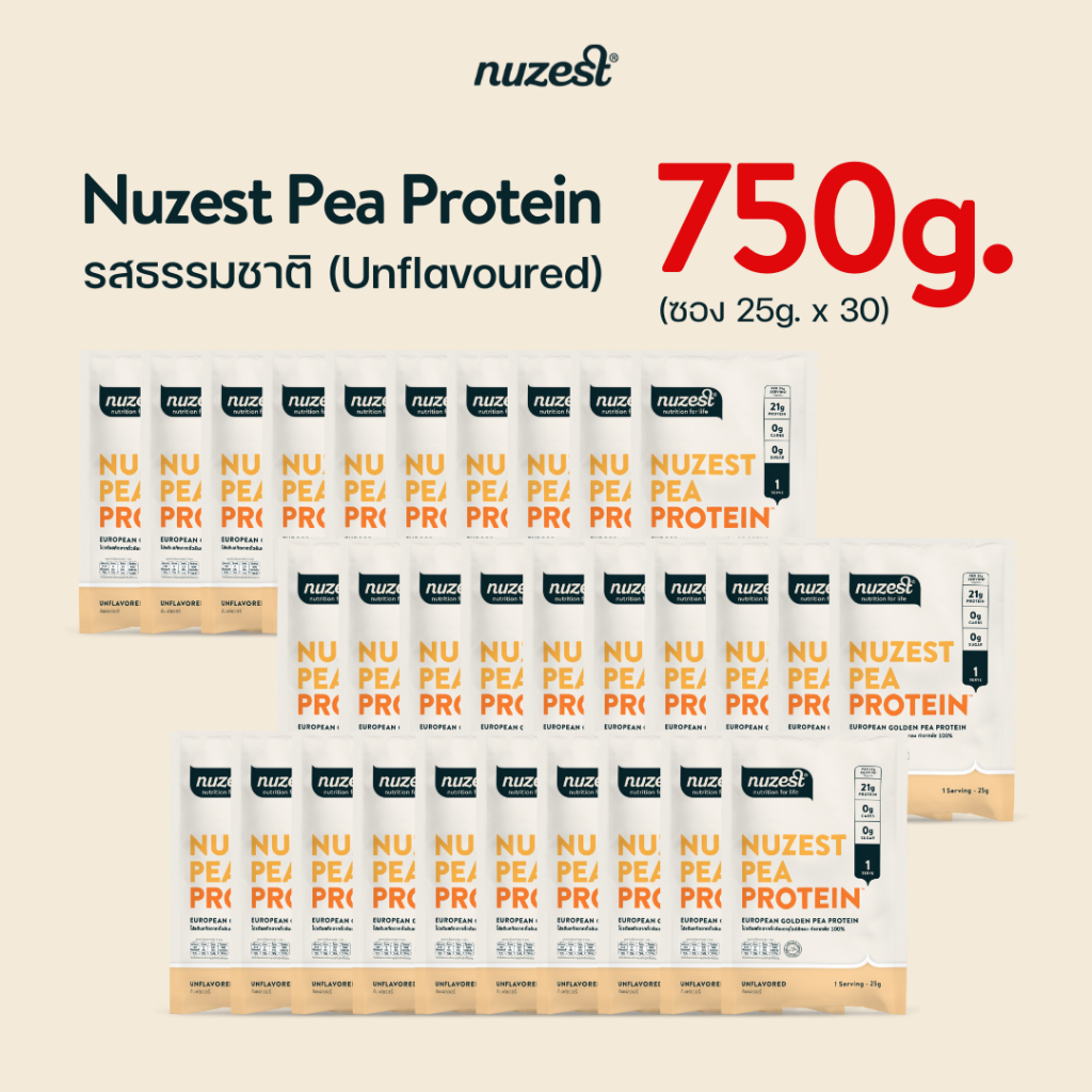 Nuzest Pea Protein นูเซสต์ พี โปรตีน – แบบแพครสเดียว 30 ซอง (รสธรรมชาติ)