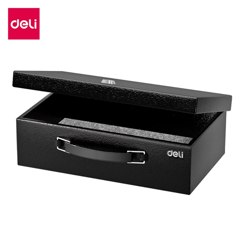 Deli กล่องเซฟ กล่องเซฟหิ้ว วัสดุกันไฟ เคลื่อนย้ายยสะดวก ด้านในบุผ้า soft velvet 