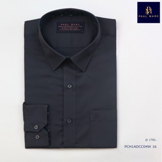 PAUL MARC เสื้อเชิ้ตสีพื้นเทาเข้มแขนยาว signature twill slim…