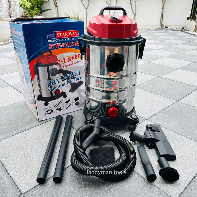 STAR WAY เครื่องดูดฝุ่น แห้ง-เปียก เครื่องดูดฝุ่นอุตสาหกรรม รุ่น STW-VAC30L ขนาดถัง 30 ลิตร กำลังไฟ 1500W พร้อมอุปกรณ์