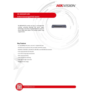 HIKVISION POE Switch 4 / 8 Port DS-3E0106P-E/M / DS-3E0310P-E/M / DS-3E1106P-EI/M / DS-3E1310P-EI/M / DS-3E1510P-SI